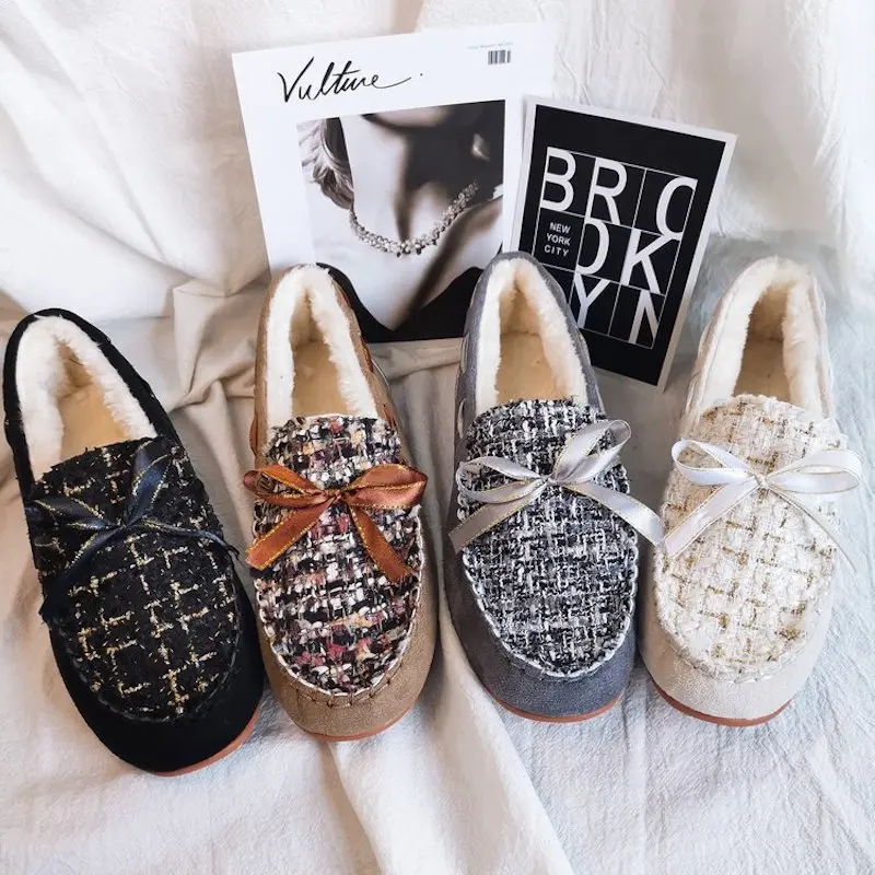 Женские зимние теплые туфли новинка 2020 повседневные лоферы из флока на плоской
