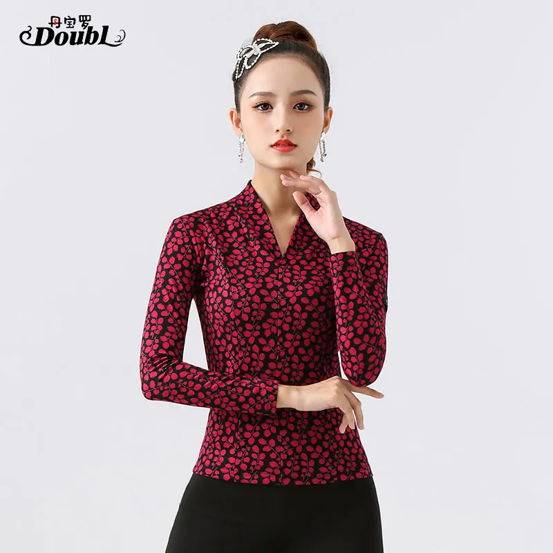 Топ для современных танцев DOUBL Женский с длинным рукавом и общественных chacha Румба