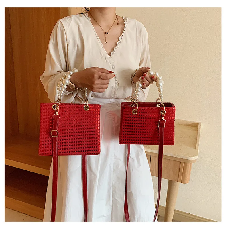 

2020 High Quality Pearl Handbags Women Designer Sequins Shoulder Bag PU Leather Female Fashion Crossbody Bags Sac A Main Femme