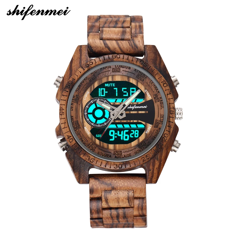 Shifenmei S2139W античные натуральные Цифровые мужские часы светодиодный дисплей Гравированные деревянные светящиеся наручные часы для мальчиков Брендовые мужские и женские