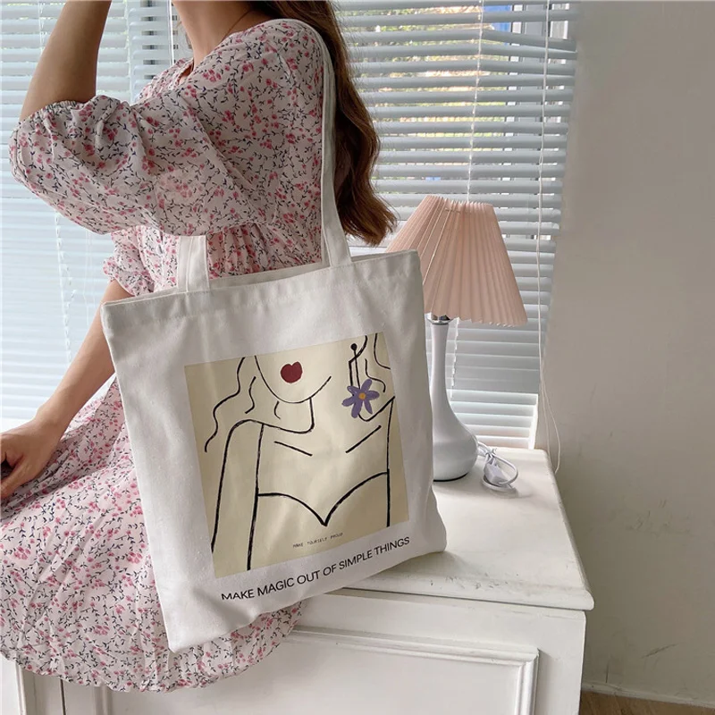 

Ladies Canvas Shoulder Bag Fashion Shopping Bag Student School Bag Pure Cotton Handbag Large Capacity Handbag