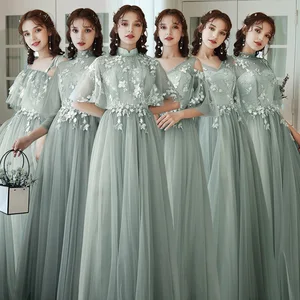 Bridesmaid Dresses Green Embroidery A-Line Wedding Guest Dress Hight Neck Half Sleeve Vestidos Floor Length Formal Gowns R067 Bridesmaid Dresses Green Embroidery A-Line Wedding Guest Dress Hight Neck Half Sleeve Vestidos Floor Length Formal Gowns R067