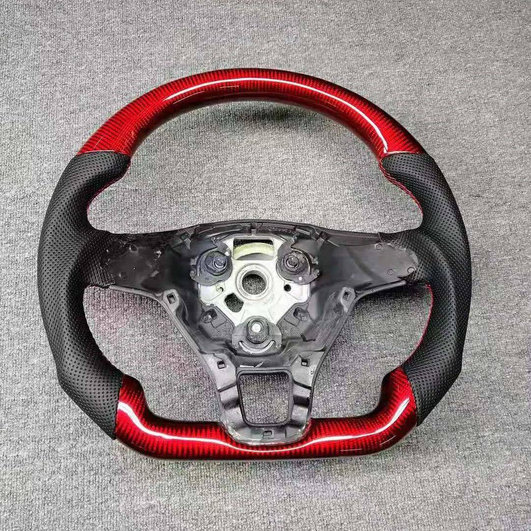 

No Buttons Cuatomized Real Carbon Fiber Sports Steering Wheel Alcantara Leather compatible for Volkswagen Tiguan L 2015-2021