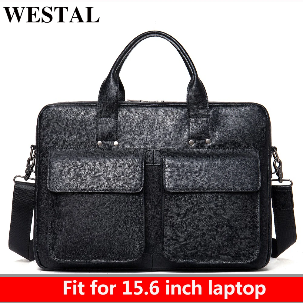 

WESTAL Bag for Document a4 Men's Leather Bag for 15.6 Laptop Designer Top Handle Totes Briefcase Bags for Men Computer Briefcase