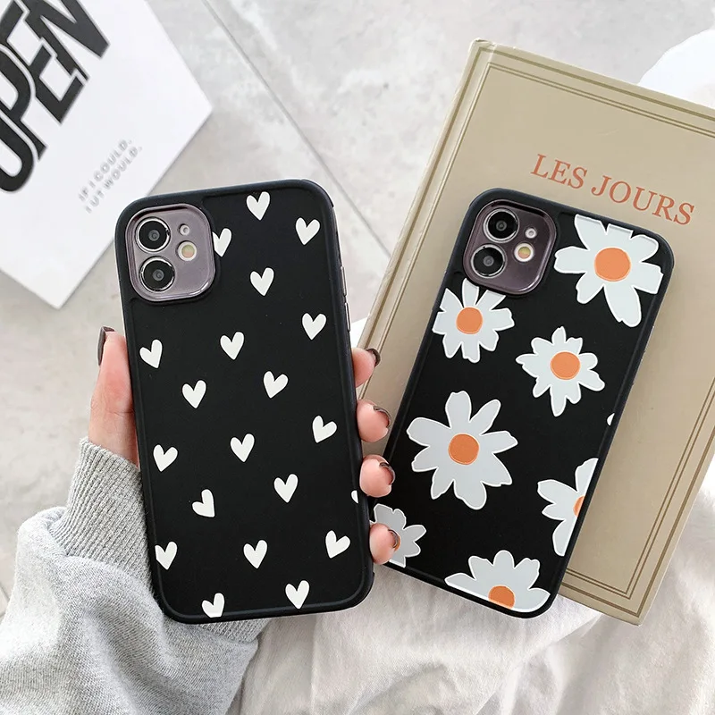 

Daisy Flower Cute Heart Phone Case For iPhone 12 Pro Max 12 Mini 11 Pro XR X XS Max 7 8 Plus SE 2020 Soft Shockproof Back Cover