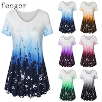 feogor 2021 summer casual womens gradient color large size loose short sleeved t shirt blouse casual t shirt t shirt women