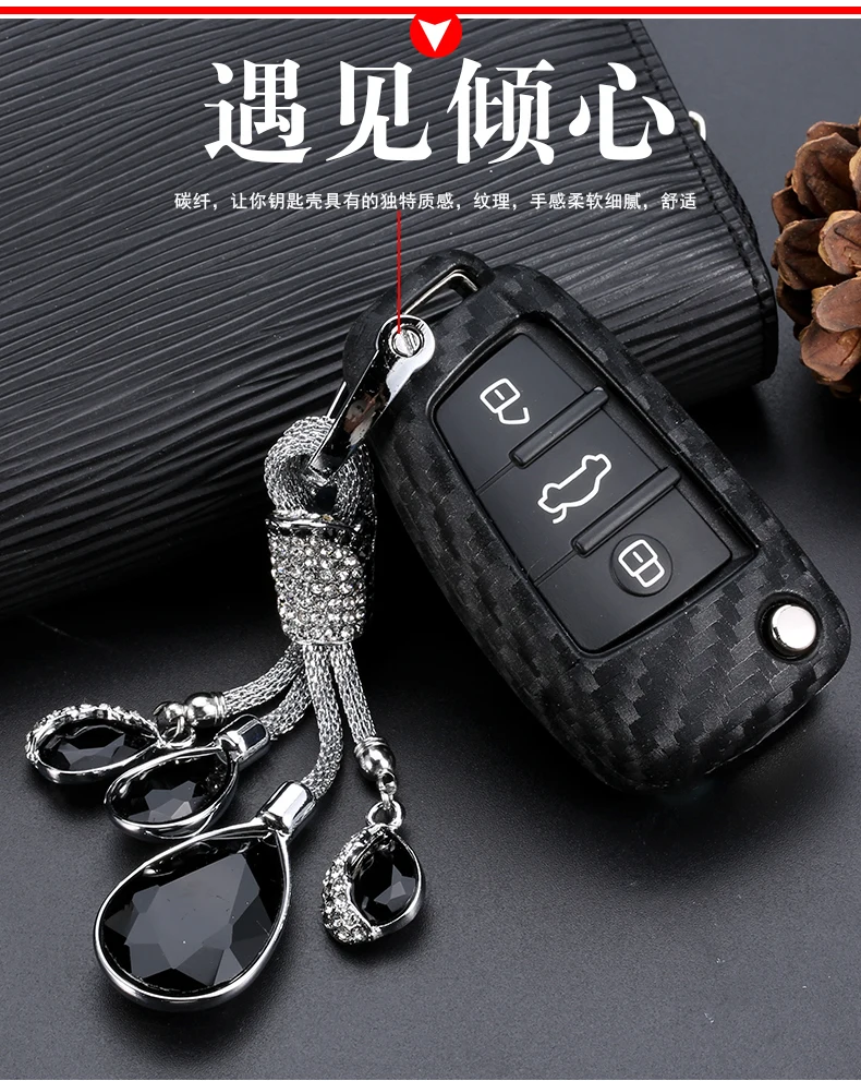 

Carbon Fiber Silica gel 3 Button Car Remote Key Fob Cover Case For Audi A3 8L 8P A4 B6 B7 B8 A6 C5 C6 4F RS3 Q3 Q7 TT