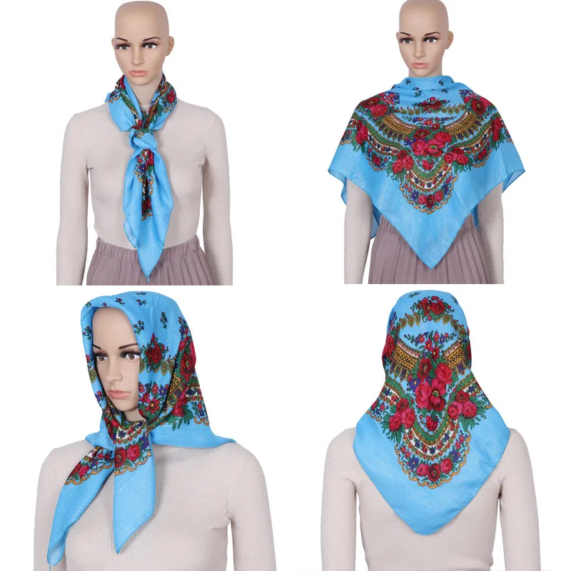 Летний шарф женский платок головной с золотым шелковым принтом квадратная шаль