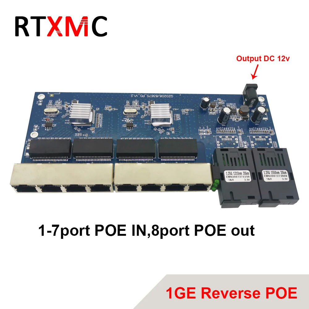 Обратное POE Питание 2G8 RJ45 гигабитный Ethernet коммутатор 2*1 25G волоконный порт SC разъем