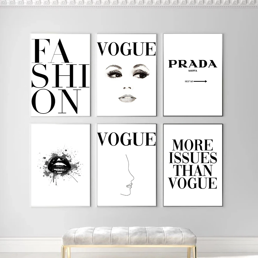 

Fashion Woman Lips Posters and Prints Quotes Wall Art Canvas Painting Black White Vogue Picture for Living Room Salon Home Decor