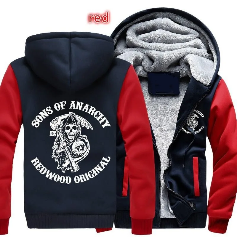 

Fashion New Sons of Anarchy chaos fleece cotton coats Liberalism winter zipper Print Mens Hoodies Jacket MC Thicken Sweaterwear