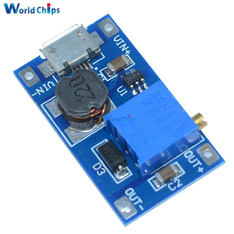 5 шт./лот MT3608 Регулируемый Модуль Boost 2 А Повышающий с MICRO USB в 24 до В 9 12 28 LM2577|step up|dc-dc