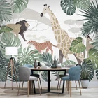 Фотообои на заказ, скандинавские тропические растения, банановые листья, животное, Лев, тигр жираф, настенные 3D обои для украшения гостиной, спальни, дома