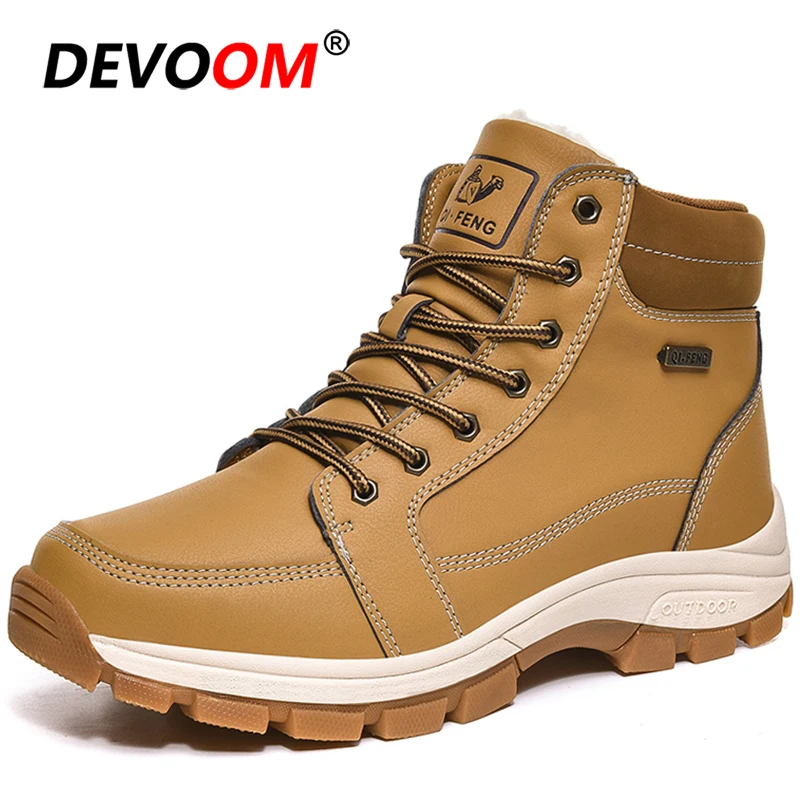 Мужские зимние кожаные кроссовки водонепроницаемая обувь для походов меховая