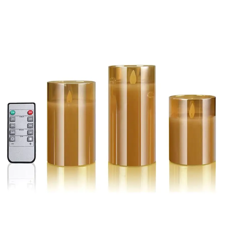 3pack Flameless Led Candles Flickering Timer Remote Fake Wick Moving Flame Faux |