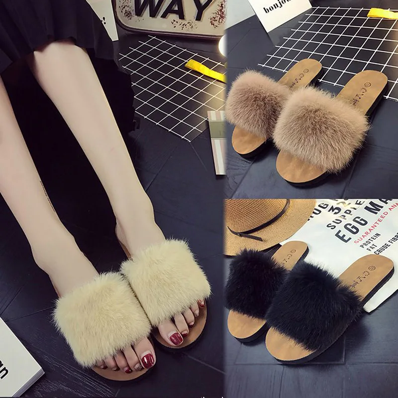 Новинка сезон осень женские меховые шлепанцы сандалии-шлепанцы стильная пляжная