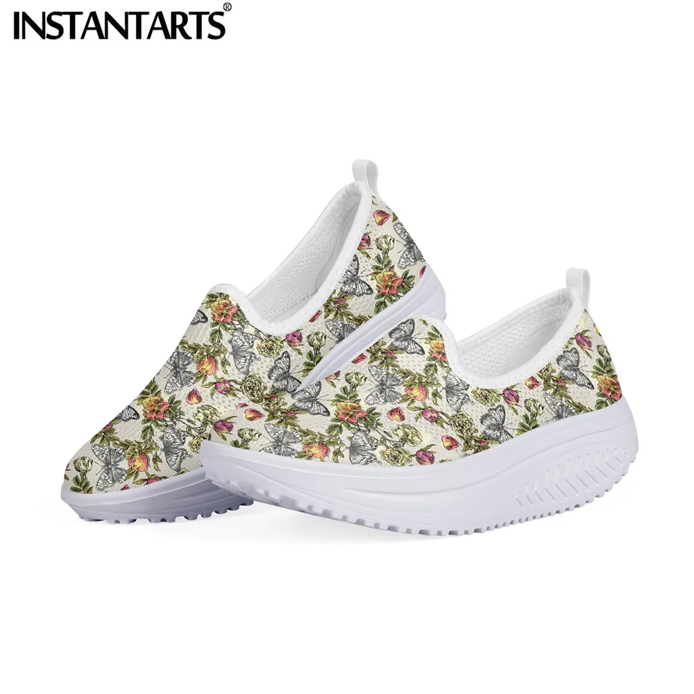 

INSTANTARTS Brand Design Butterflies Pattern Women Flat Flatform Shoes Comfortable Slip-on Loafers Girl Breathable Mesh Sneakers