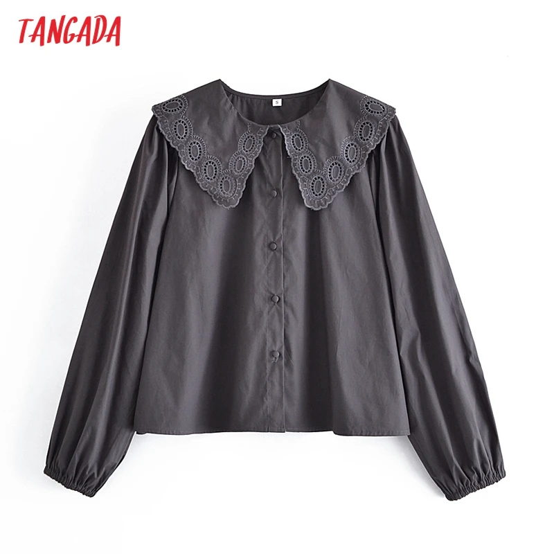 

Женская Черная романтичная блузка с вышивкой Tangada, шикарная рубашка с длинным рукавом, топы SW15, 2022