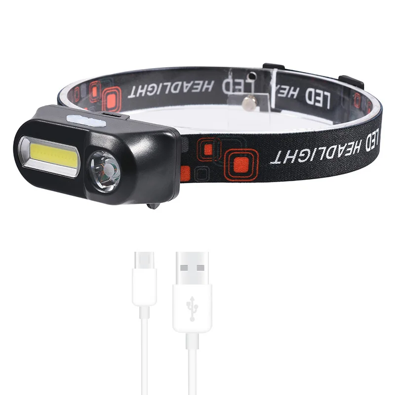 

Coba led portable headlamp cob strobe headlight 6 modes 2 switch usb rechargeable 18650 battery portable hiking running