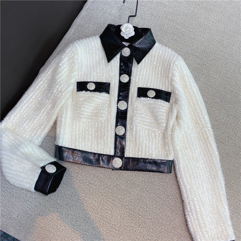 DEAT 2021 осень весна Женская Новая мода отложной воротник длинный рукав твидовое