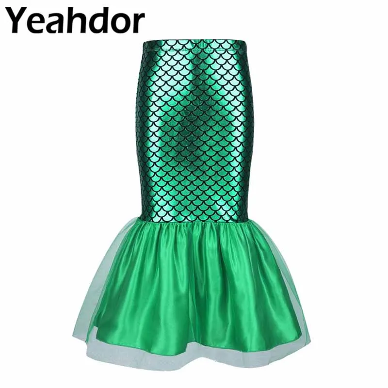 Детская блестящая юбка для девочек с принтом в виде рыбьей чешуи и хвоста русалки