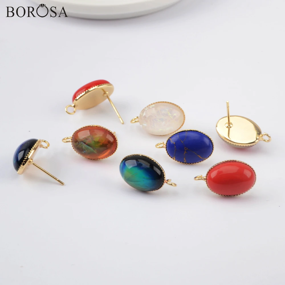 

BOROSA Egg Shape Natural Gems Stones Stud Earrings With Hole Women Gold Ear Stud for Dangle Making Diy Earrings Supplies WX1390