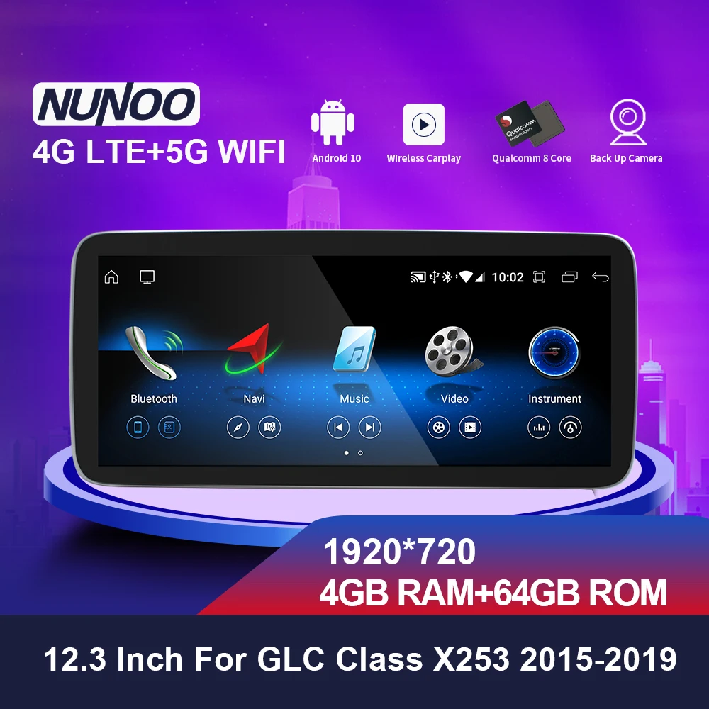 

Мультимедийный автомобильный DVD-плеер Nunoo 10,25, Android 10, 4 ГБ, 64 ГБ, для Mercedes Benz GLC Class X253 2015-2019, GPS-навигация, автомобильное радио