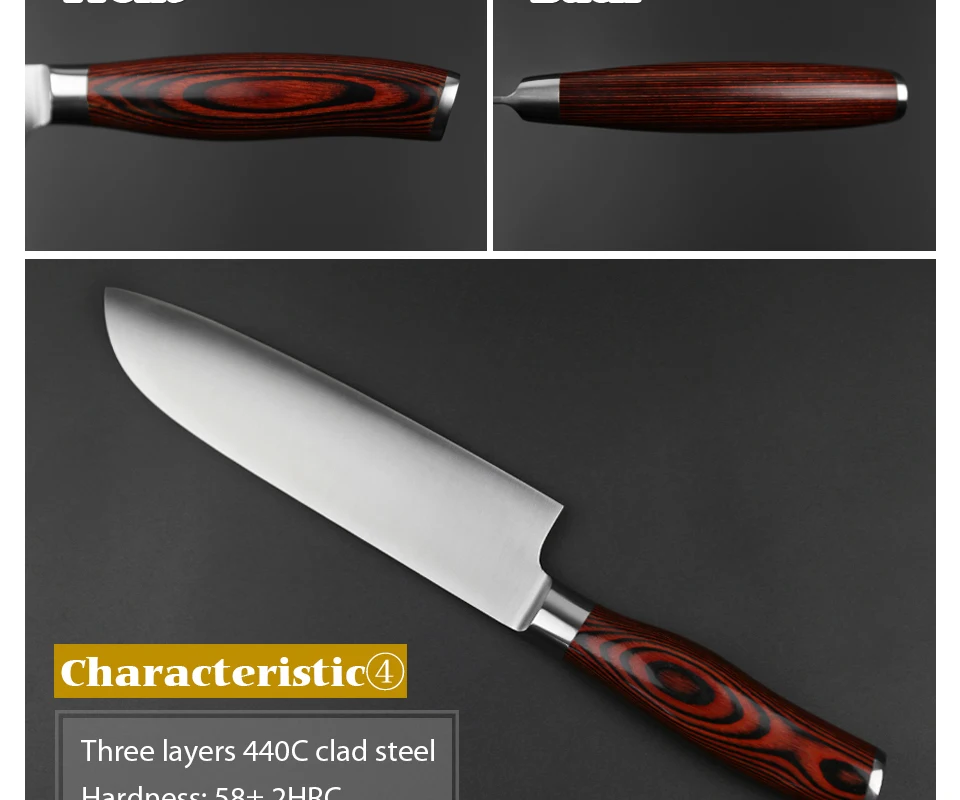 XINZUO 7 ''дюймовый нож Santoku немецкий 3 слоя 440C плакированный стальной нож из нержавеющей стали японский стиль шеф-повара с деревянной ручкой Pakka