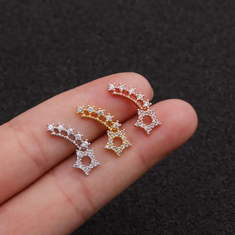 

20g Luxury Long Star Crystal Barbell Ball back bar Cartilage Tragus Helix Stud Piercing Earring Jewelry