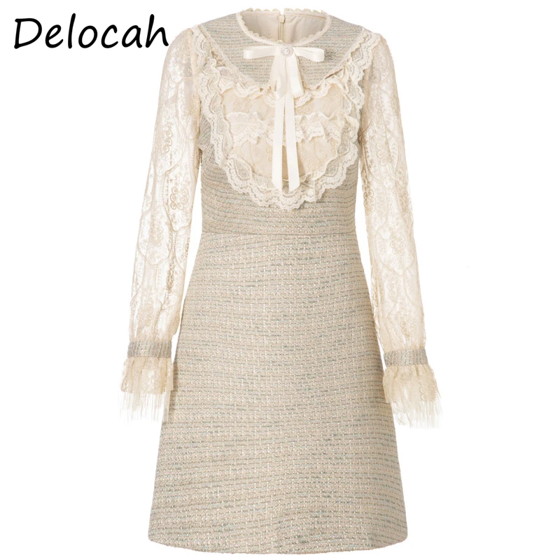 

Delocah новые 2021 осенние женские модные взлетно-посадочной полосы вечерние платье трапециевидной формы с расклешенными рукавами; Роскошное кр...