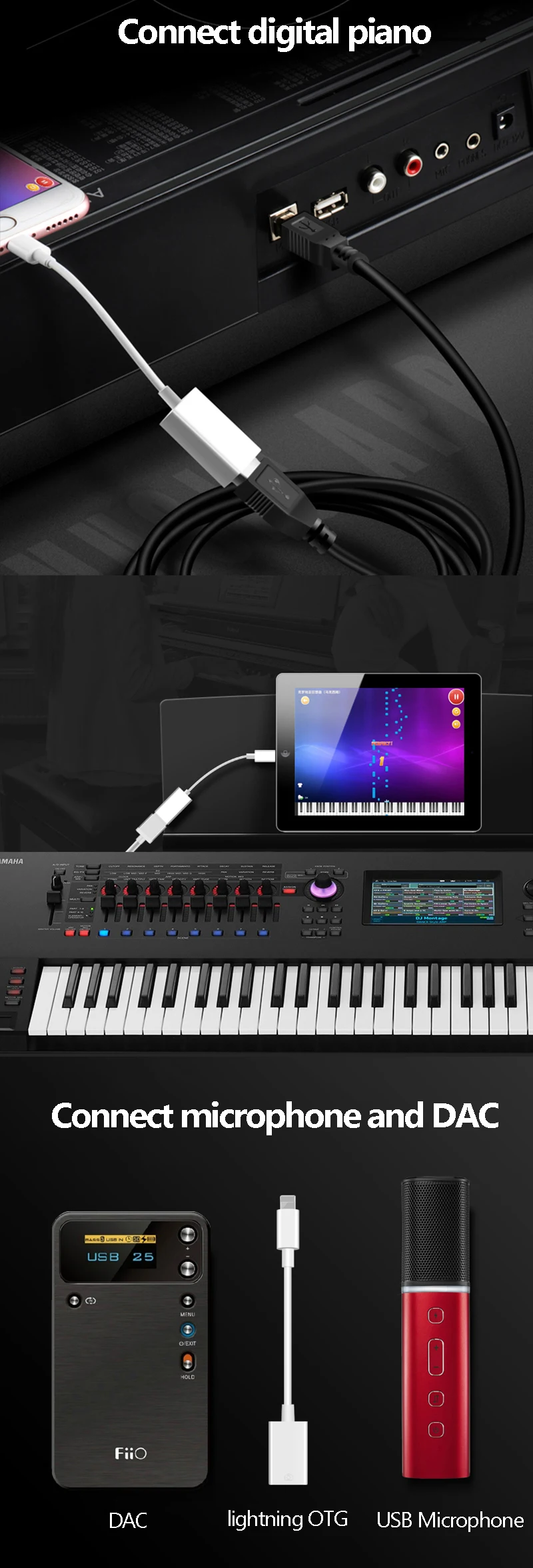 OTG кабель конвертер данных для iphone iPad разъем для клавиатуры USB проводные наушники конвертер Электрический пианино адаптер для iphone