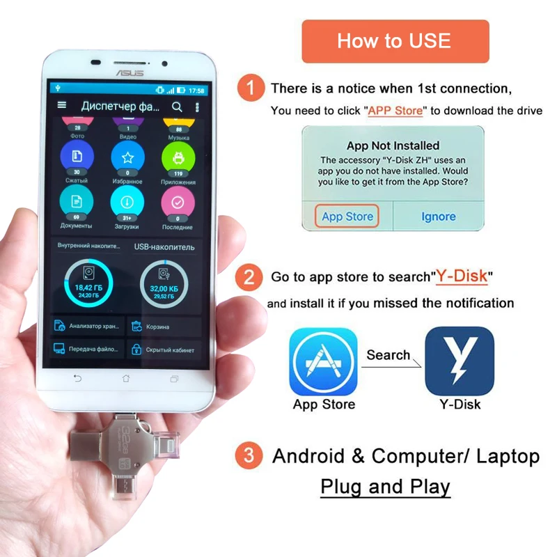 USB 3 0 Flash 16 ГБ 32 64 Гб 128 256 Флешка usb c OTG Type-C DIY micro otg память для iphone телефона Ноутбук