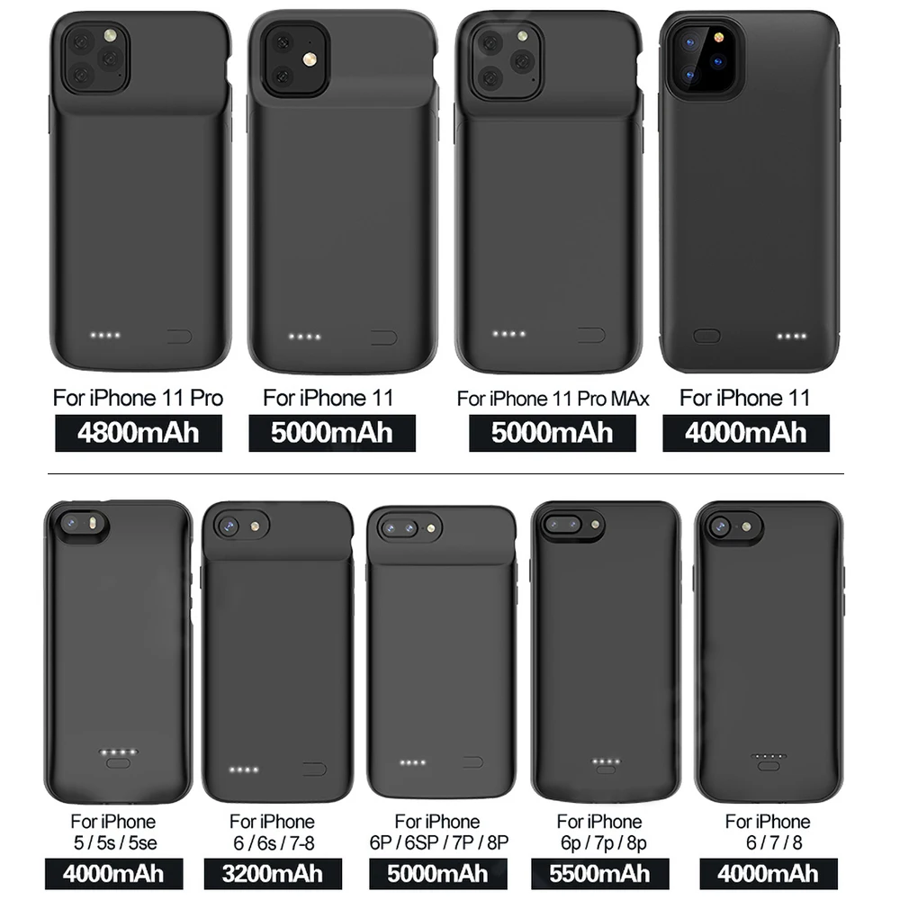 

Phone Battery Charger Case For iPhone X XS Max 11 Pro 5000/5500mAh Battery Charging Case Cover Power Bank For iPhone 6 7 8 Plus