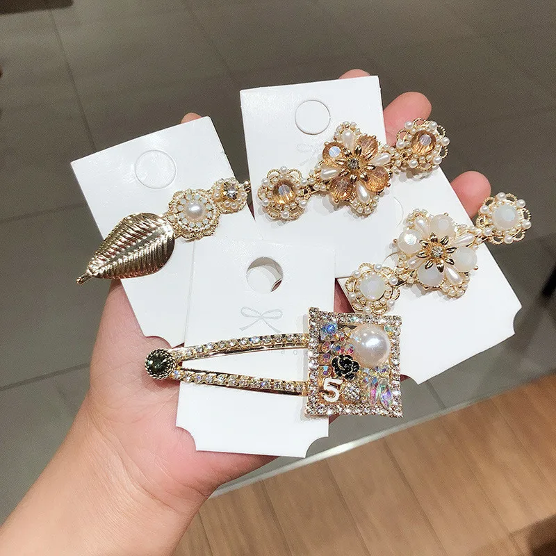 

Fashion Women Girls Pearls Crystal Hair Clips Elegant Sweet Rhinestones Hairpins Hairgrips Headwear Hair Accessories Barrettes
