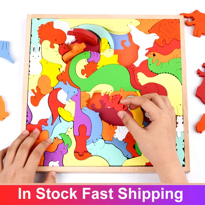 

Детские деревянные 3d головоломки, Обучающие Мультяшные животные, интеллектуальные головоломки для детей, образовательный подарок