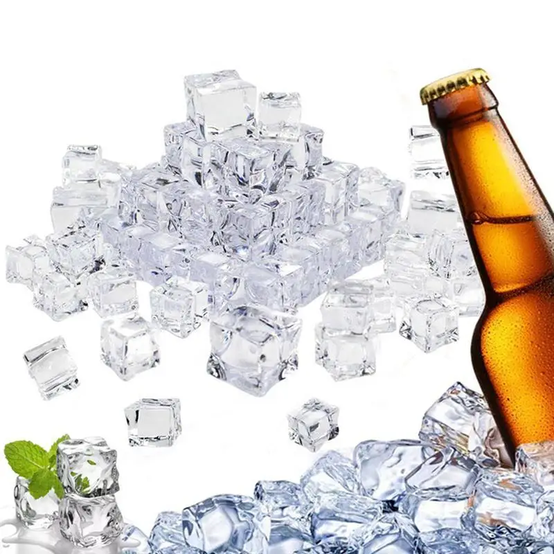 

100Pcs 20mm Cube Square Shape Glass Luster Ice Cubes Fake Artificial Acrylic Ice Cubes Crystal Clear Photography Props Kitchen D