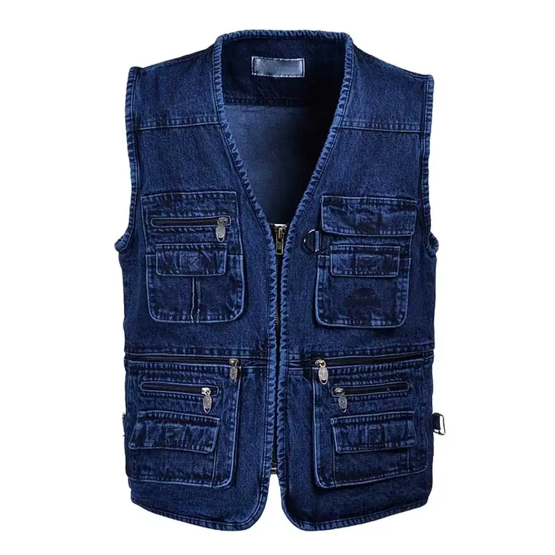 Джинсовый жилет размера плюс 5XL с несколькими карманами мужская повседневная