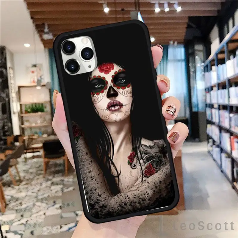 

Skull tattoo art girl horror sexy Phone Case For iphone 8 11 12 Redmi note 8 9 s huawei p 30 pro lite plus cover shell funda