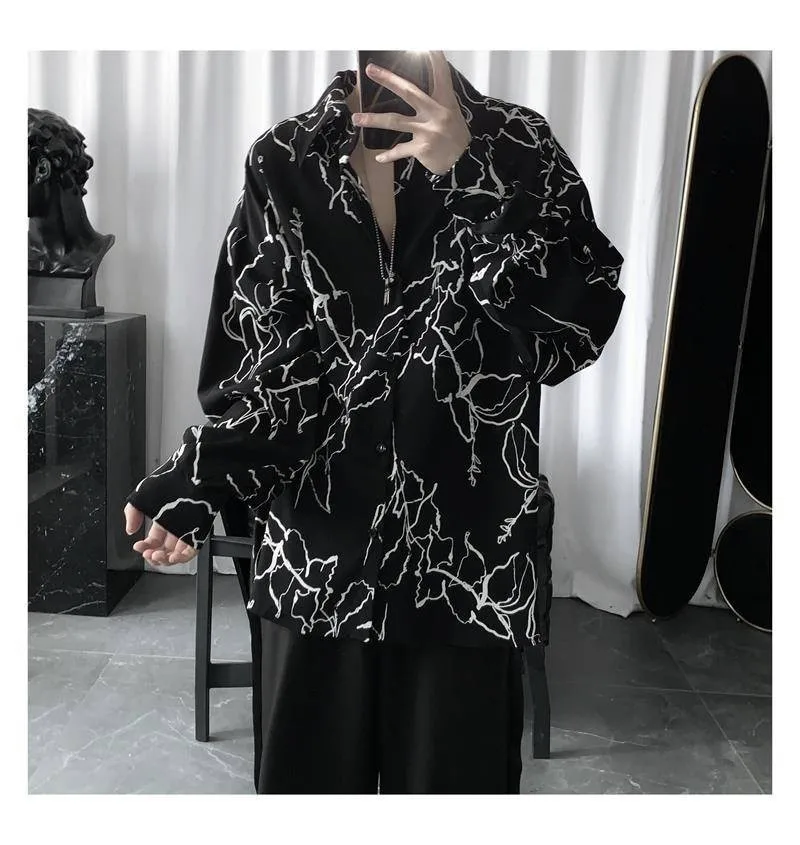 Рубашка мужская в стиле Харадзюку блузка бойфренд уличная одежда с принтом