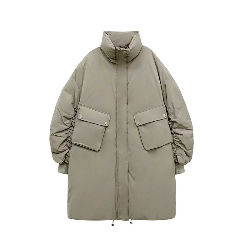 

Fashion Down Coat Korean Style Dongdaemun Down Jacket Mid-Length 2021 Winter Stand-up Collar Thick White Duck Down Baggy Coat