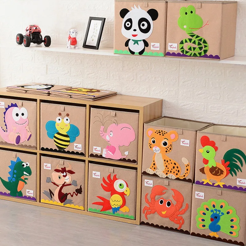 

Cute Folding Storage Box Kid Toys Organizer Animal Embroider Cubes Sundries Container Office Stationery Basket Home Accessories