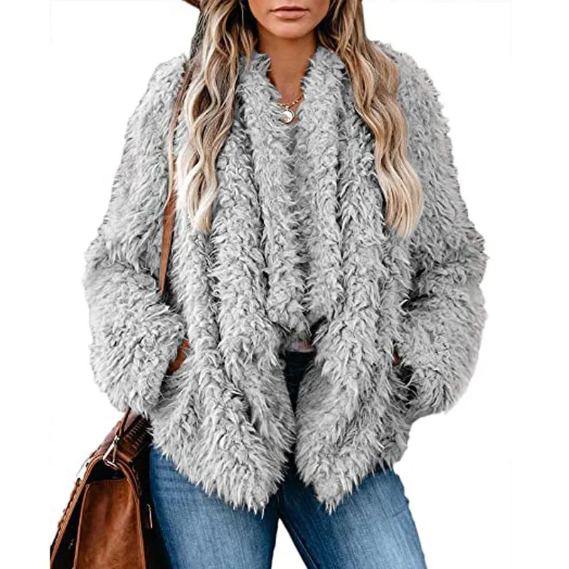 

Cardigan Gray 5 Color Thick Loose Casual Wool Coat Women Long Sleeve High Street Office Lady Elegant Winter Coat Women Outerwear
