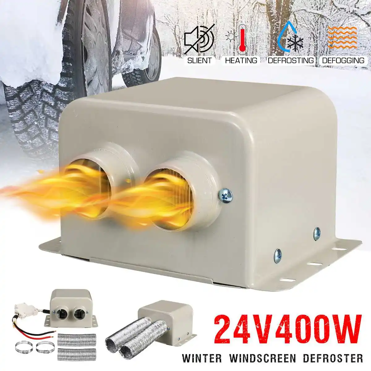 

400W Auto Car Heater 24V 2 Hole Heating Defroster Demister Car Electric Heater Heating Fan Windshield Dryer Car Air Heater
