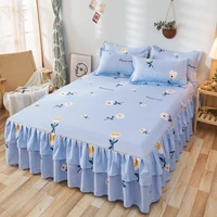1pcs luxury floral prints ruffle bed skirt quality thicken elastic non slip bedspreads sheet soft mattress cover no pillowcase