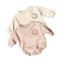 2021 new baby cotton bodysuit simple smiley print boys clothes infant girl long sleeve jumpsuit loose newborn autumn clothing