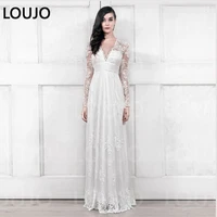 luojo elegant a line wedding dresses long sleeves v neck floor length ivory v back vintage boho lace slim line bridal dress mode