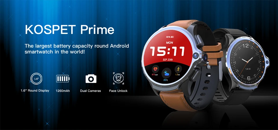 KOSPET Prime, 3 ГБ, 32 ГБ, двойная камера, 1260 мА/ч, батарея, 4G, Смарт-часы, 1,6 дюйма, разблокировка лица, gps, спорт, Bluetooth, Android, Смарт-часы для мужчин