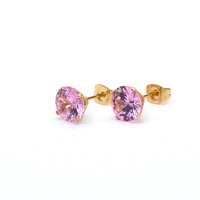 316 l stainless steel pink zircons stud earrings 3mm to 8mm round real golden color plating no easy fade allergy free
