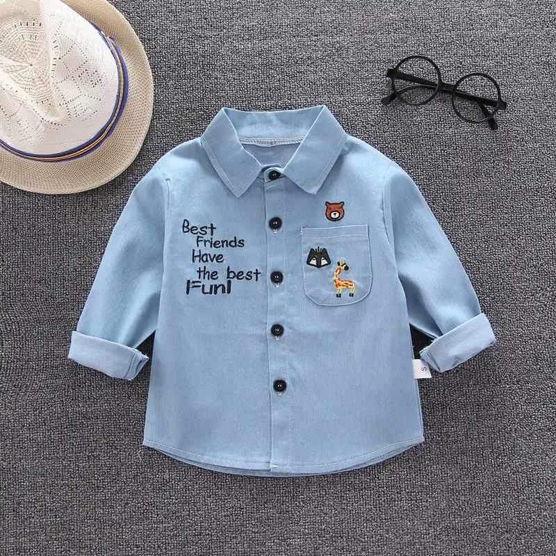 Осень 2020 детская одежда для мальчиков и девочек джинсовая рубашка с длинным
