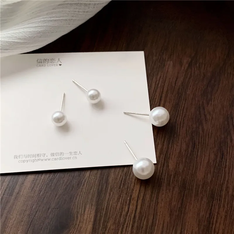 

S925 Needle 4mm/6mm Pearl Stud Earrings Simple Cool Color And Compact Style Earrings For Women As Best Gifts Jewellery New Year